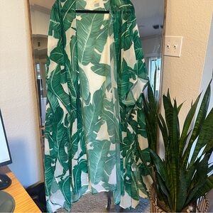 Green Leaf Print Kimono